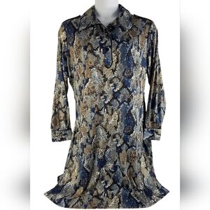 Avon 1X Snakeskin Print Jersey Knit Stretch Dress Blue Brown AF-1927